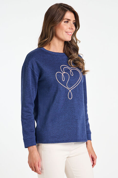 Embroidered Heart Denim Sweatshirt